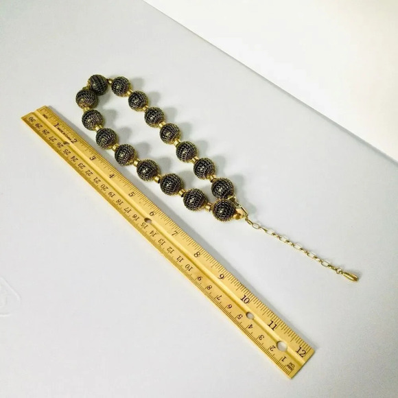 Vintage Womens Black‎ Gold Chunky Beaded Necklace With Extension Fashion Jewelry - Picture 4 of 6